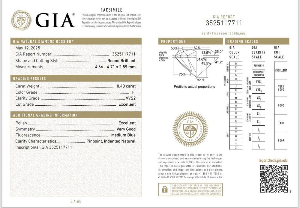 Сережки пусети з діамантами GIA 0.80 ct  Біле золото