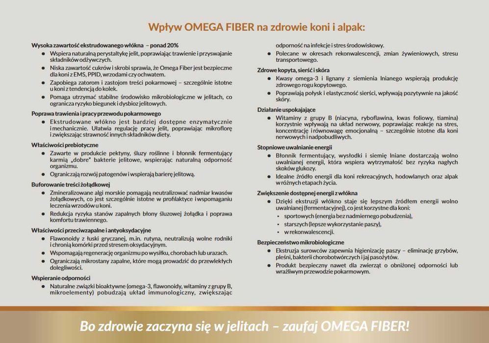 Omega Fiber pasze włókno wysłodki dla konie