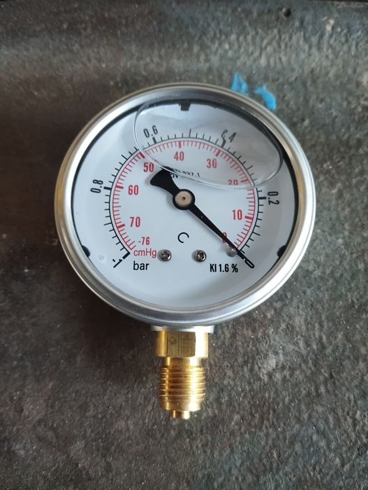 Вакуумметр гліцериновий -1 Bar (100 кПа). Нержавійка. Новий