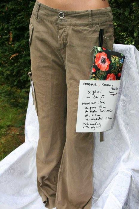 spodnie khaki bure bojówki Quiosque S roz 36 obniżony stan +kosmetyczk