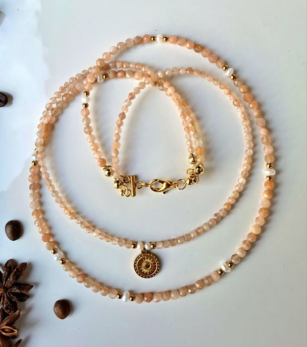 Naszyjnik z pereł i Amazonitu