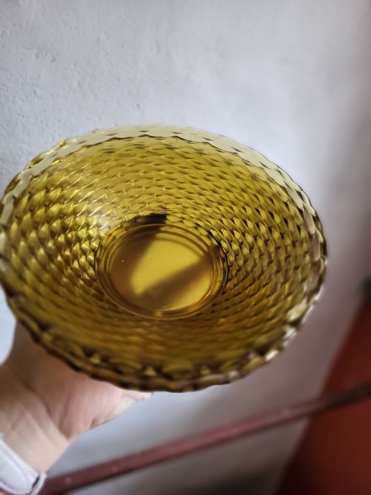 3 miski z żółtego szkła PRL