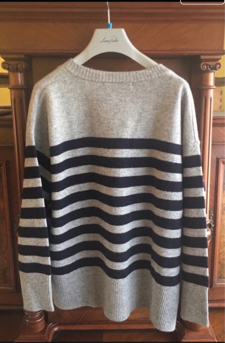 ZARA Sweter szary rozpinany kardigan w paski oversize 100 % wełna M