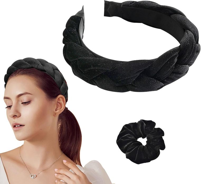 Zestaw do włosów - aksamitna opaska + gumka scrunchie, czarna