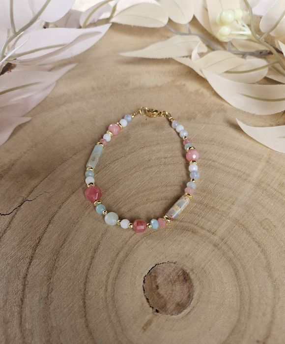Bransoletka kamienie naturalne Larimar Rodochrozyt Agat Jaspis
