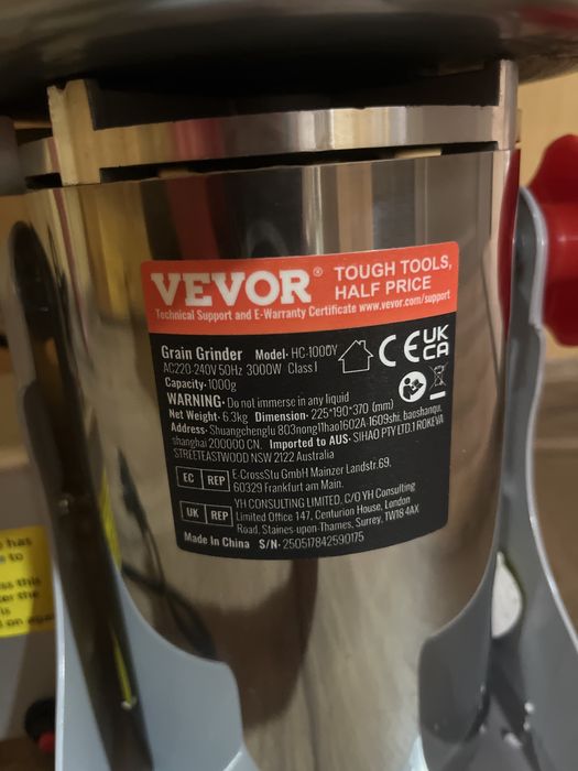 Зернодробарка VEVOR 3000W | Нержавійка | Потужна