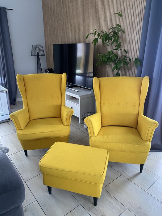 Zestaw 2 fotele uszak + podnóżek IKEA Strandmon