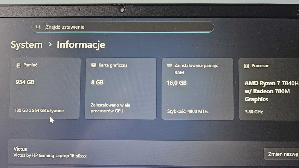 Okazja Power HP Victus 16 AMD R7 7840HS/RTX 4070/SSD 1TB/16 GB RAM
