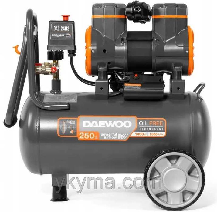 Компресор безмасляний 2-х поршневий DAEWOO 24 л 1450 Вт 8 бар 250 л/хв