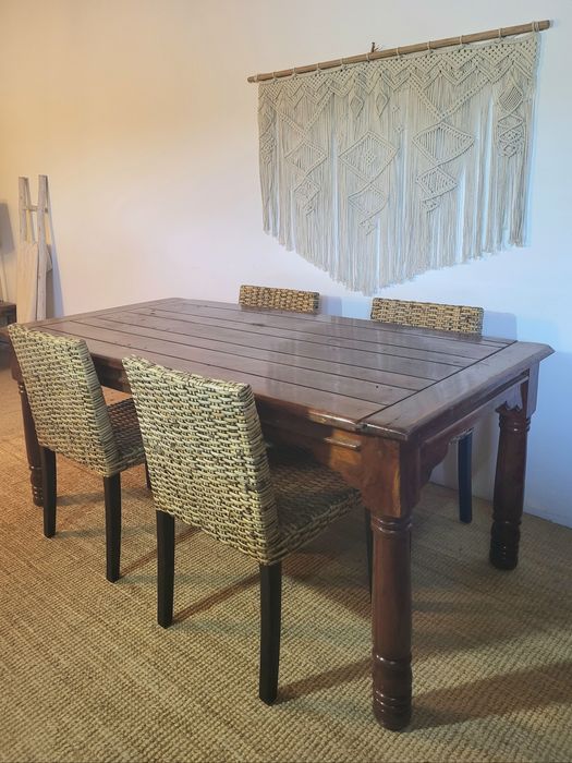 mesa e 4 cadeiras, refeições, secretaria, indiana, oriental, rustico