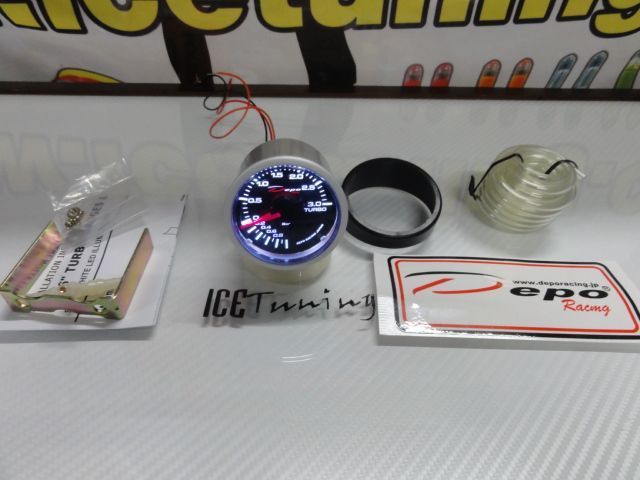 Manometro da Pressao do Turbo 3 bar Fundo Preto / smoke c/iluminaçao led branco Depo Racing Japan 52mm de diametro
