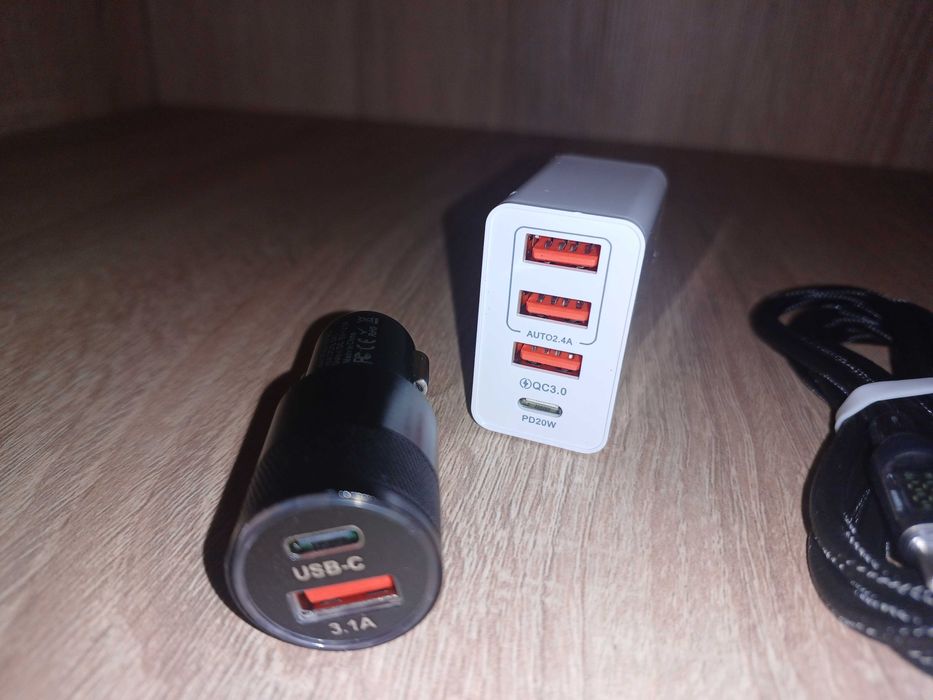 Зарядка телефону ,кабель type c з дисплеєм, зарядка в прикурювач.