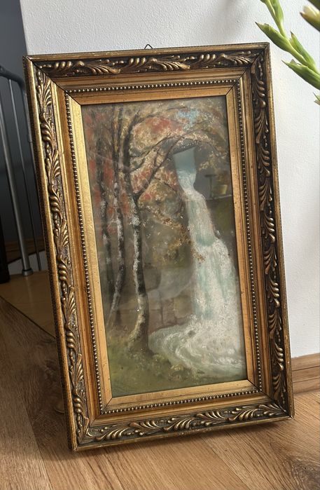 Stary obraz , wodospad, rama 52 cm x 33 cm