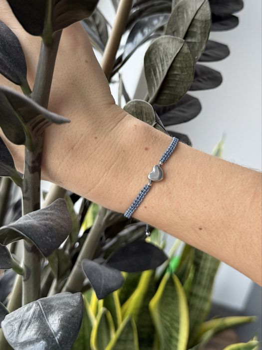 Bransoletka srebrne serce makrama