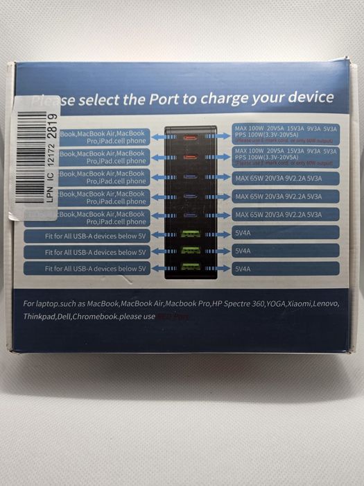 Nowa ładowarka USB-C 440W – 8 portów | PD 100W | wtyczka UK
