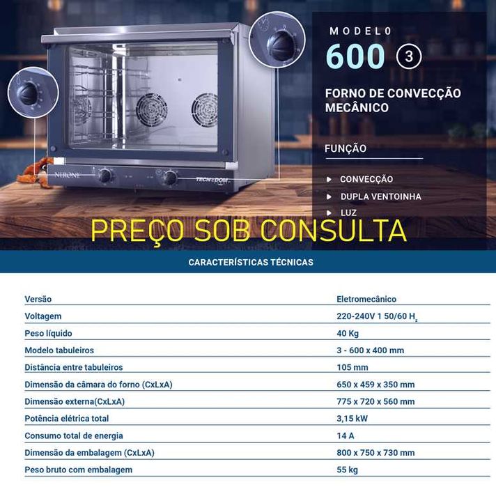 Forno Convector PRO "NERONE" mod. GN 1/1, elétrico, com 4 níveis. NOVO