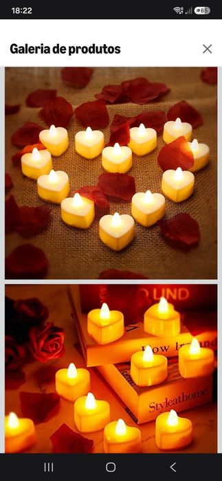 Velas led em forma de coração