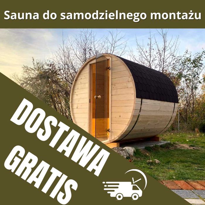 Sauna ogrodowa beczka samodzielny montaż FULL ZESTAW! 2X2