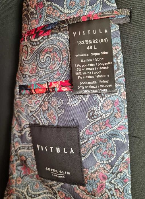 NOWY Garnitur męski VISTULA super slim 182/96/82 (84) 48 L CZARNY