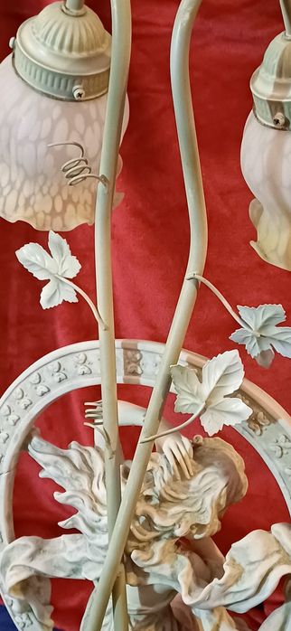 Candeeiro estátua  mulher estilo arte nova marfinite verde duas túlipa