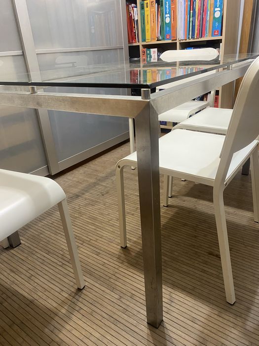 Conjunto Mesa de Jantar (Vidro Temperado/Inox) + 4 Cadeiras