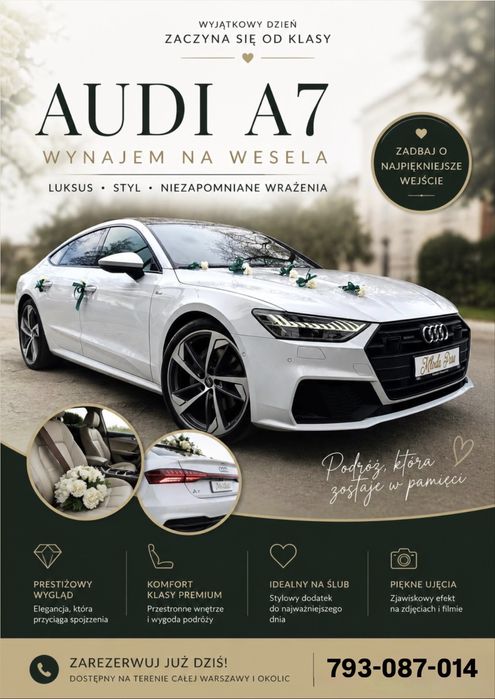 Wedding Car Rental – Audi A7 S-Line - Sandomierz/Warszawa/Cala Polska