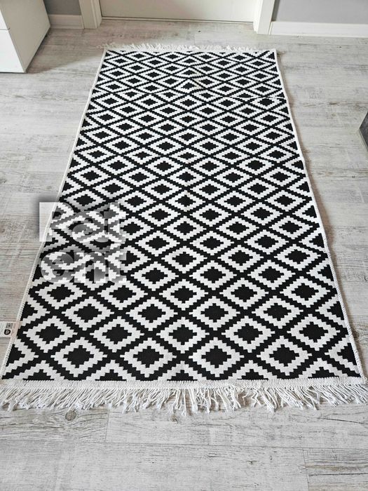 Dywan chodnik 80x150 boho etno wzór romby z frędzlami do salonu