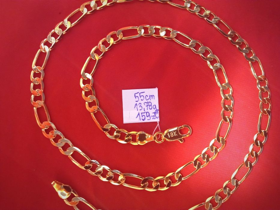 18K Grawer Pozłacany jak Złoty Łańcuszek Naszyjnik Figaro 55cm 6mm
