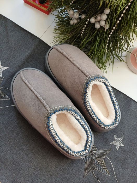 Ciepłe, szare kapcie po domu, rozmiar 37