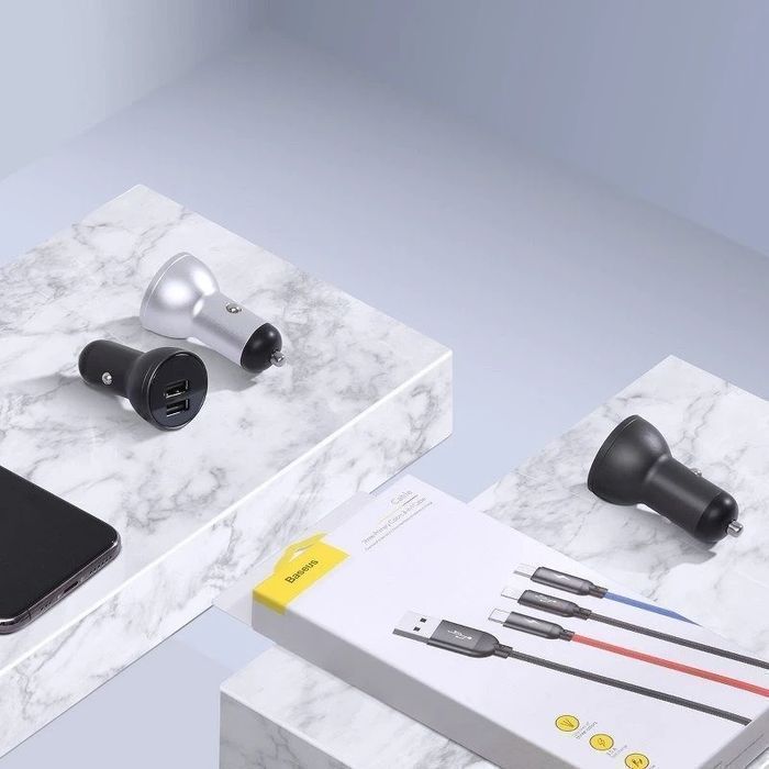 Ładowarka samochodowa Baseus z wyświetlaczem, 2x USB, 4,8A, 24W