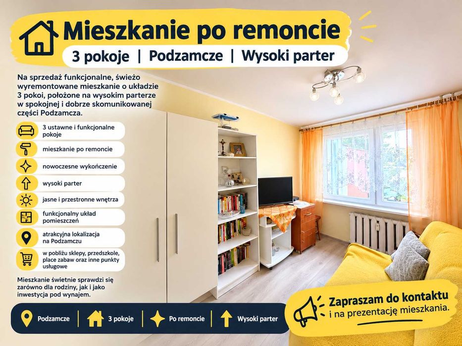Mieszkanie 3 pokojowe po remoncie, Podzamcze