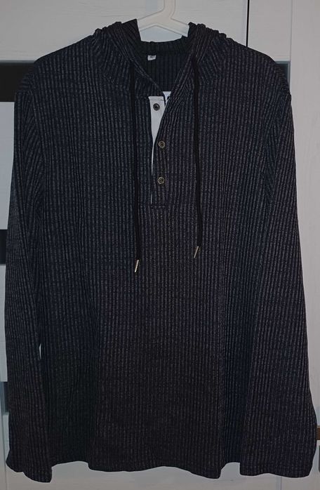Sweter męski bluza z kapturem XL nowy ciemnoszary wygodny miły