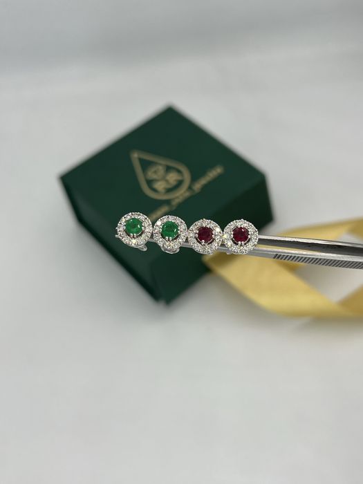 Серьги с изумрудом или рубином с бриллиантами золото 585