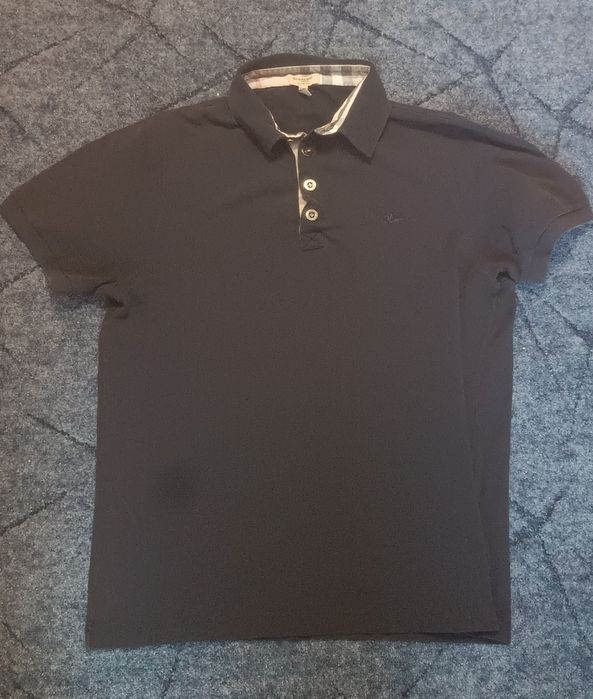 Поло Burberry чорне Xl-XXL з фірмовою клітчастою підкладкою
