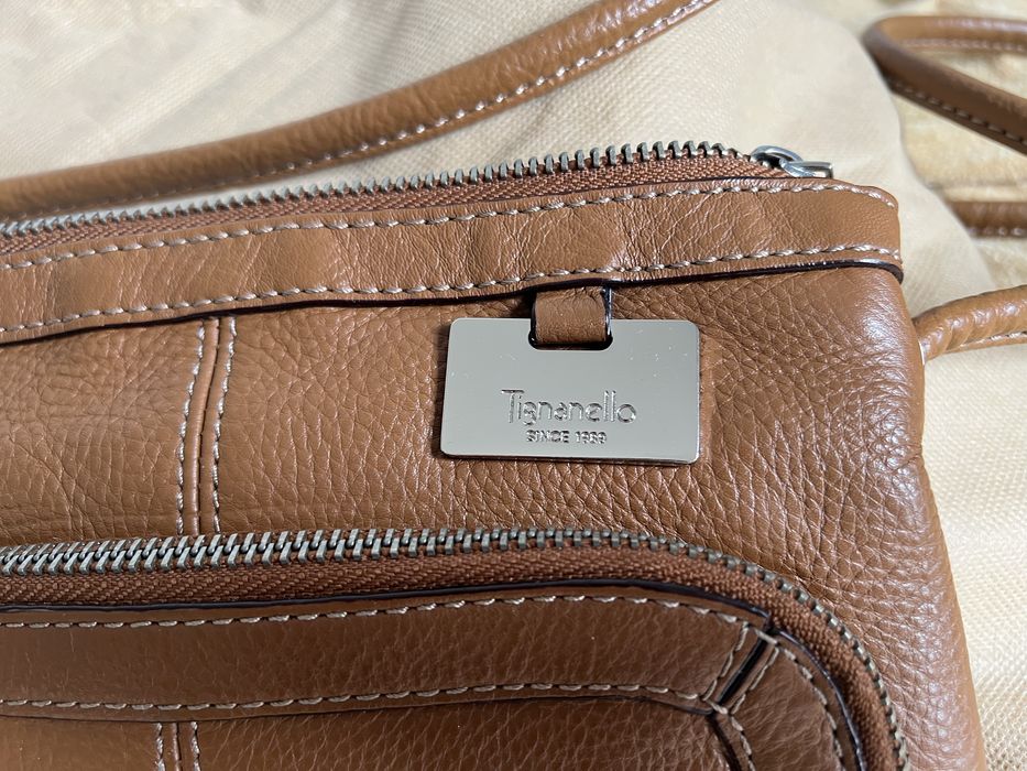 Tignanello nowa włoska mini torebka na ramię skóra karmel