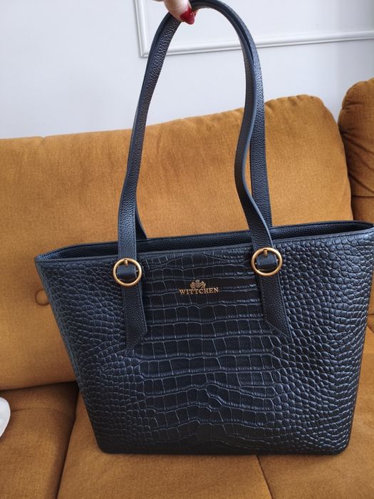 Czarna duża szopper bag torebka Wittchen skóra naturalna