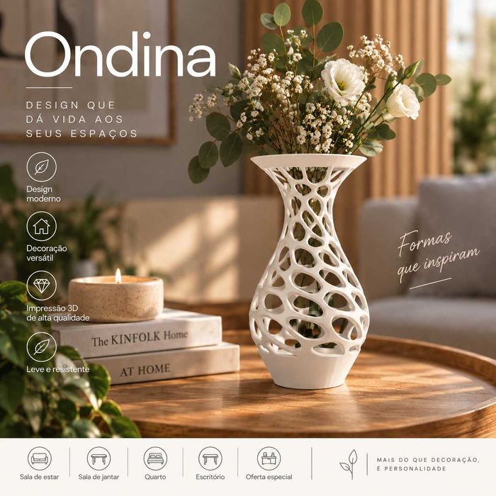 Vaso Ondina Decorativo – Impressão 3D – Jade White