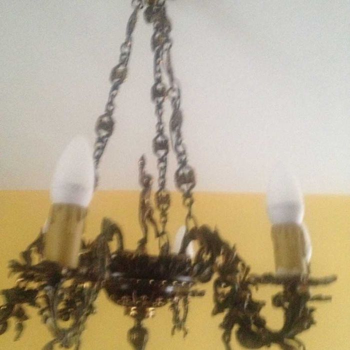 Żyrandol mosiężny/żeliwny (?) + kinkiet