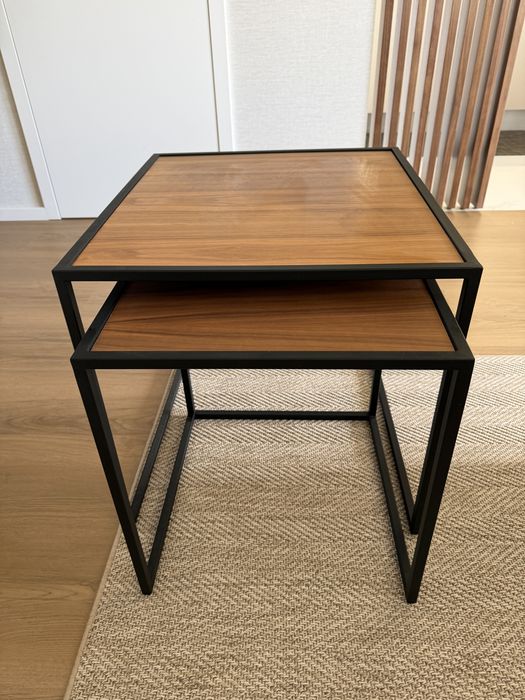 Vendo conjunto 2 mesas nogueira / lacado preto