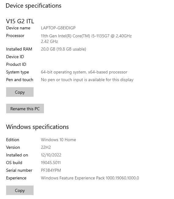 lenovo v15 g2 itl i5 20gb ram