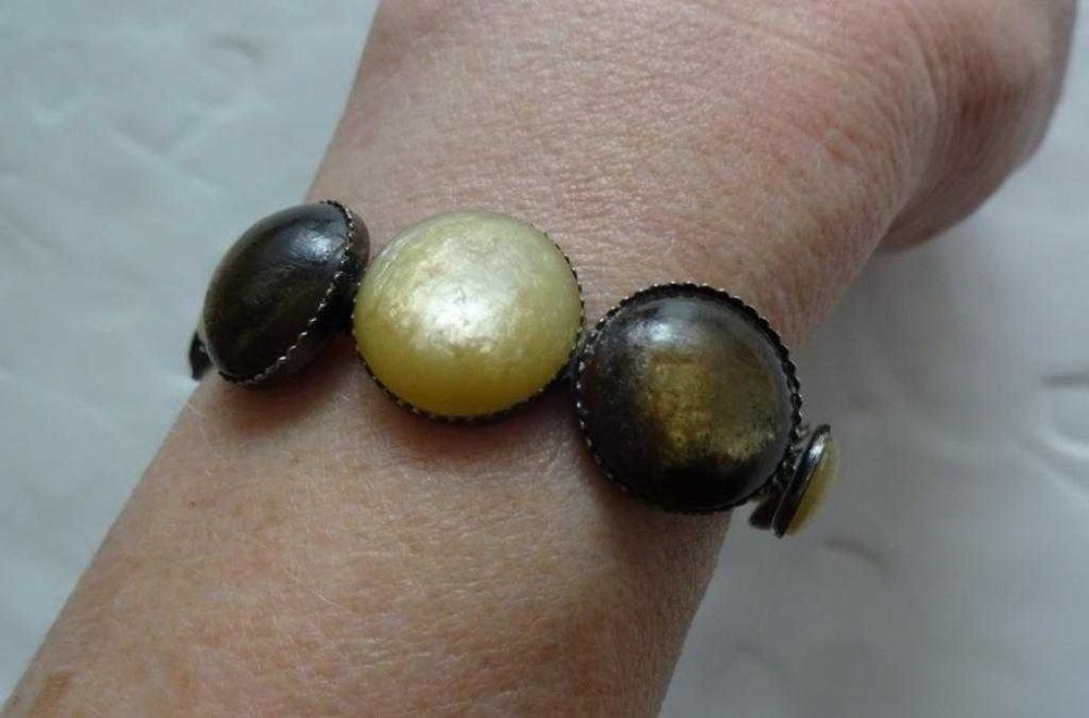 Bransoletka - Żółte I Brązowe Kamienie, Imitacja Bursztynu, Rzemyk