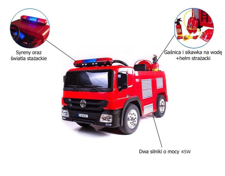 Auto na akumulator dla dziecka - straż Pożarna + Akcesoria Strażackie