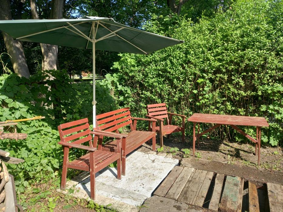Meble ogrodowe Drewniane Parasol Zestaw Brąz Nysa