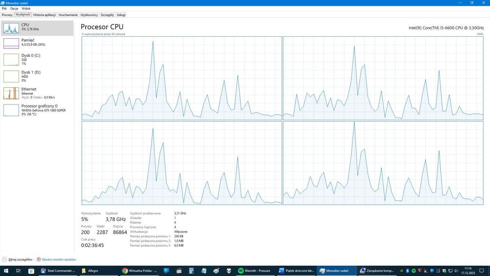 Komputer i5-6600 4x3,9GHz 24GB RAM GTX 1660 Super 6GB 1,14TB SSD+HDD