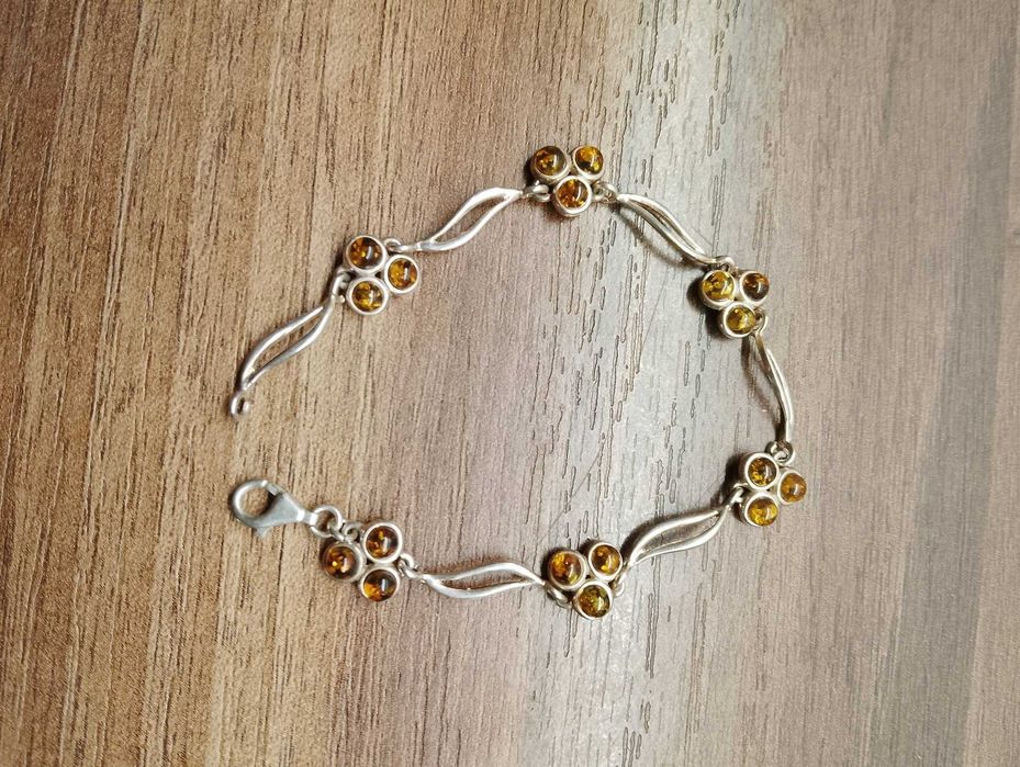 Srebrna bransoletka z bursztynami 925 + gratis
