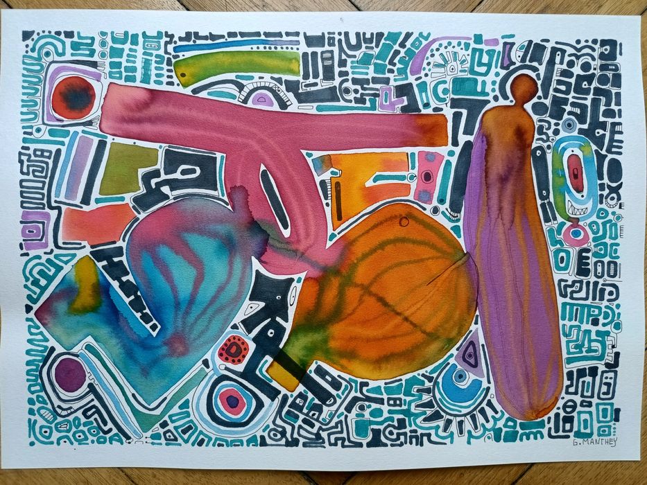 Obraz akwarelowy, akwarela, abstrakcja, praca autorska, format A3