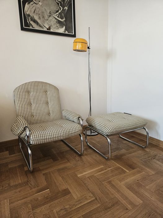 Fotel bauhaus podnóżek vintage mid century modern