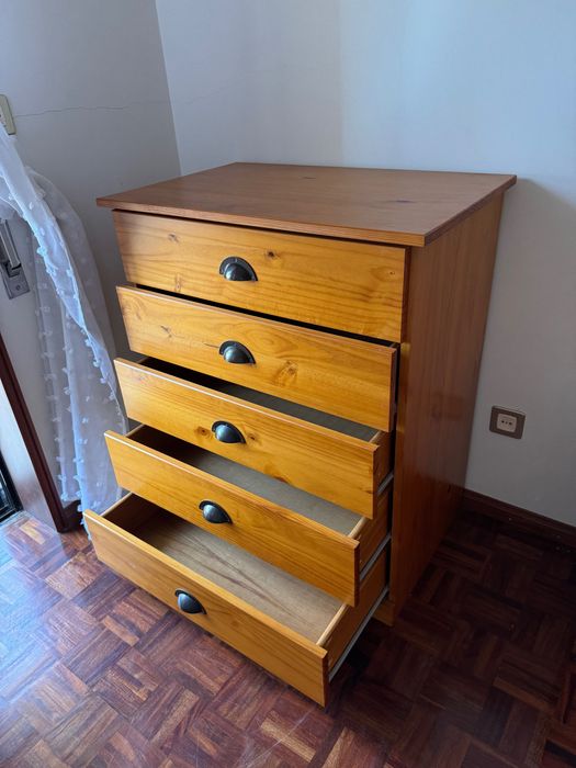 Cómoda madeira maciça 5 gavetas 48x76x94cm