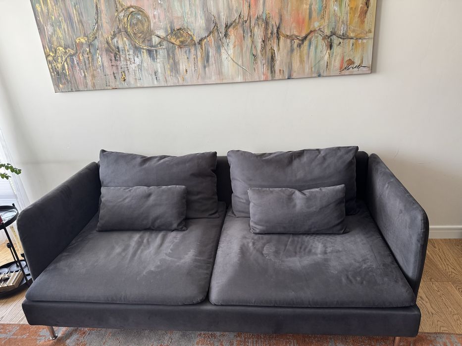 Sofa IKEA SÖDERHAMN – Wygodna sofa 2-osobowa + fotel  z dodatkowymi pokrowcami – Ciemnoszary