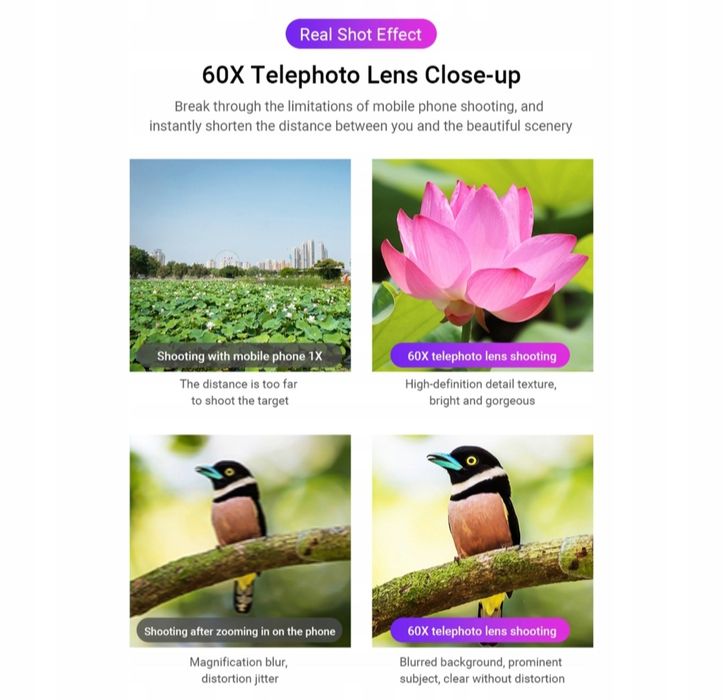 APEXEL 4K HD 60X teleobiektyw teleskop stojak klips do telefonu